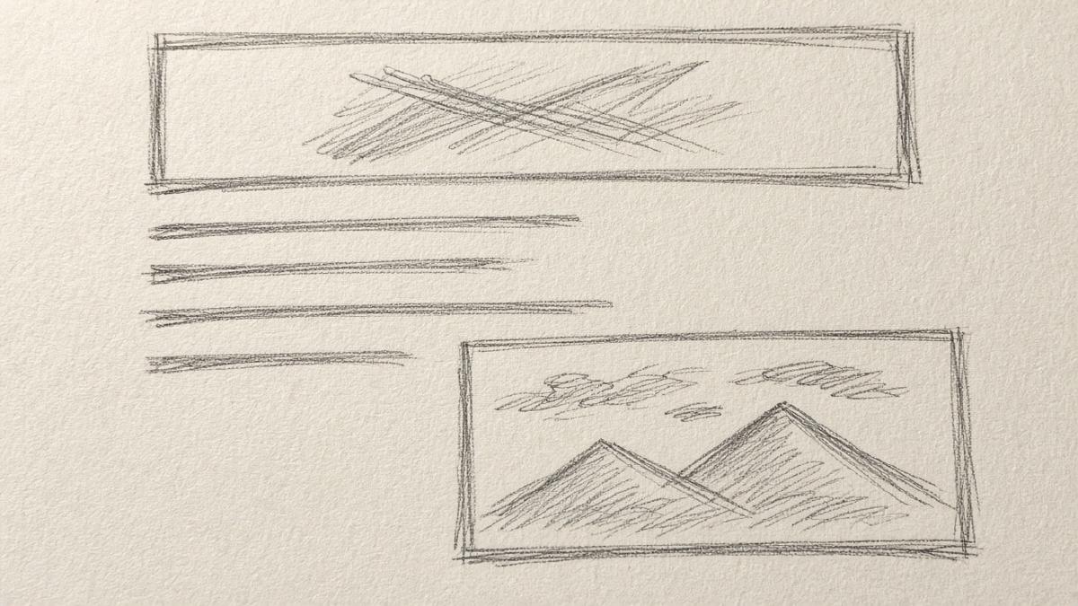 The front page sketched on paper